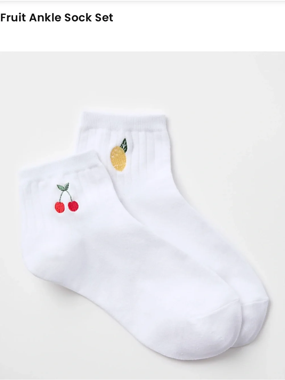 LOFT White Fruit Ankle Sock Set with Cherry & Lemon Embroidery